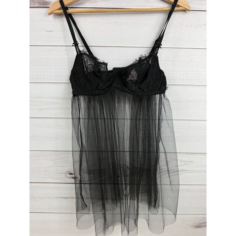 Victoria's Secret Babydoll‎ Lingerie Black Lace Tulle Adjustable Strap Medium